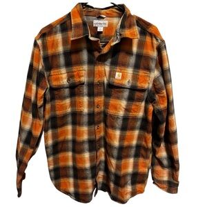 Carhartt Black Orange Plaid Long Sleeve Button Up Men’s Original Fit Shirt Sz M